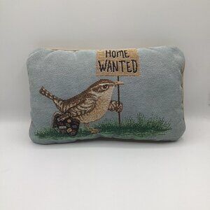 Tapestry Decor Pillow Bird/Wren Home Wanted 12.5"x8.5" USA Jacquard Woven Cotton